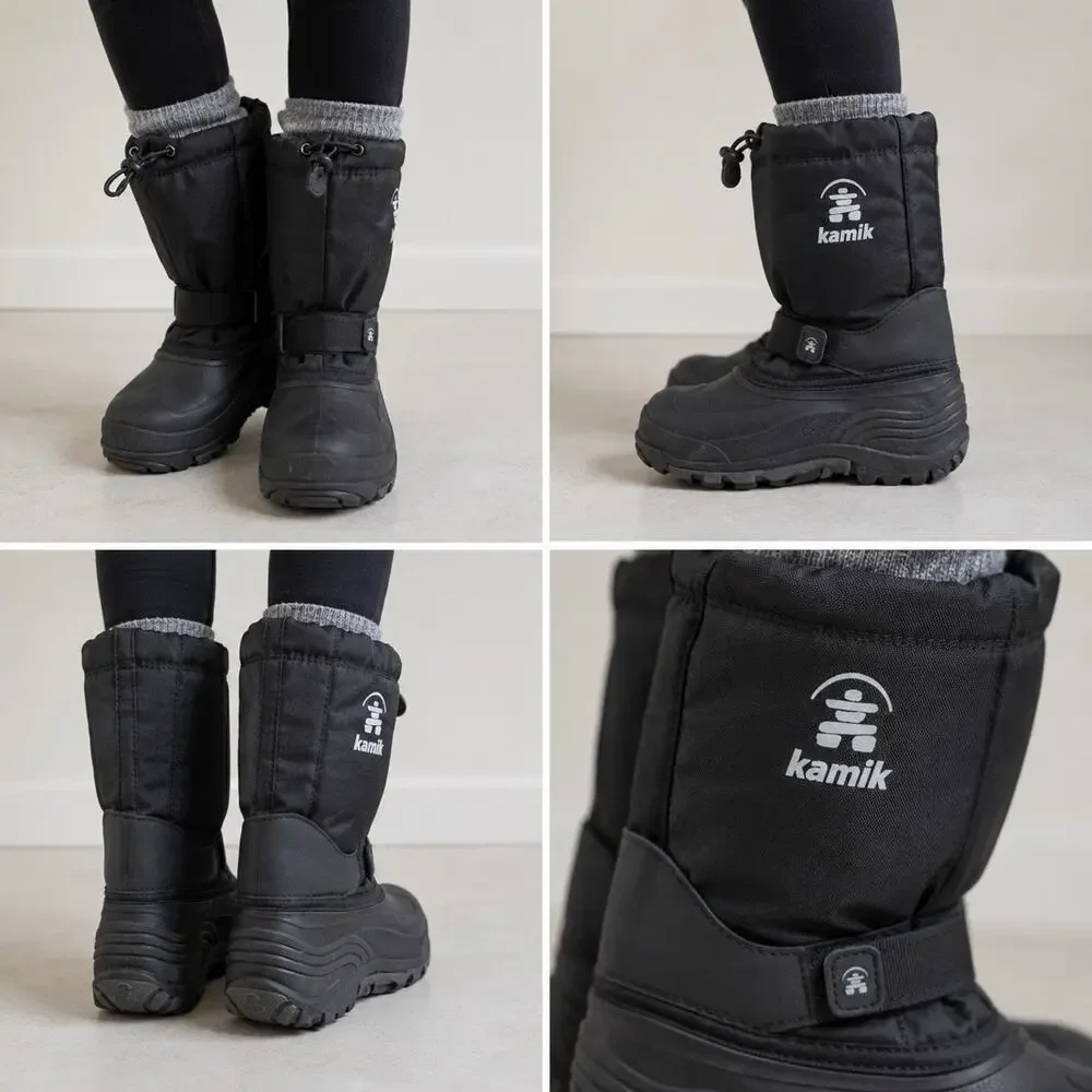 Kamik Kids Winter Snow Boots Black Insulated Waterproof Size 4 Youth